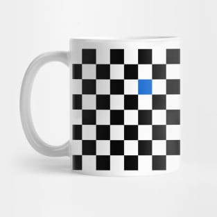 Checkered Black and White with One Blue Square Mug